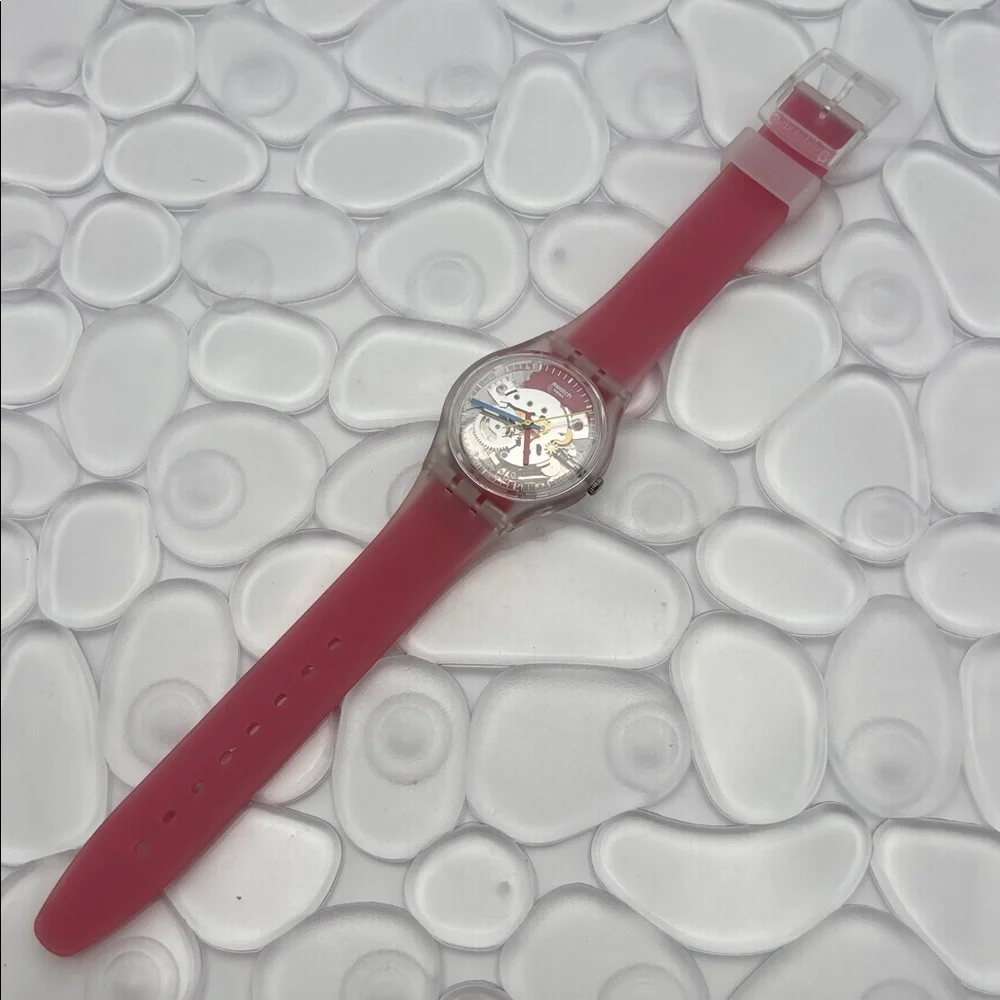 Swatch Watch GE292 CLEARLY RED STRIPED NWT